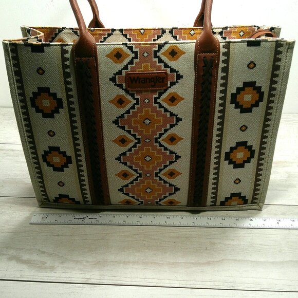 Wrangler Southwestern Aztec Mexican Style Print Canvas Wide Full Zip Tote Bag - Picture 7 of 14
